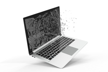 Wall Mural - Computer or laptop with broken screen isolated on white background for your design project, 3D Rendering