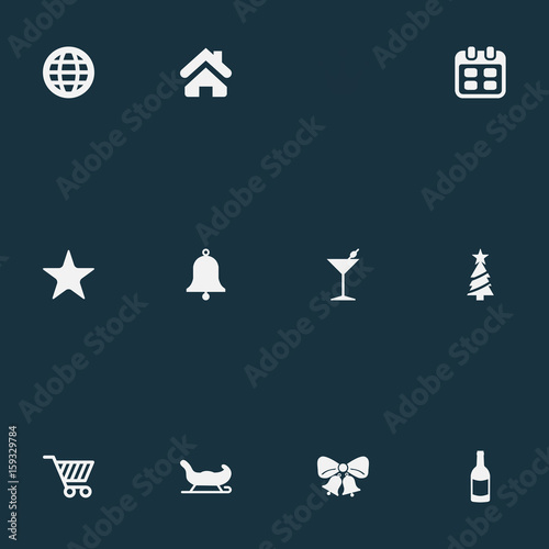 Vector Illustration Set Of Simple New Year Icons Elements Cottage