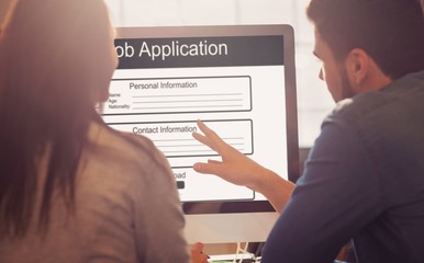 Poster - Composite image of digitally generated image of job application 