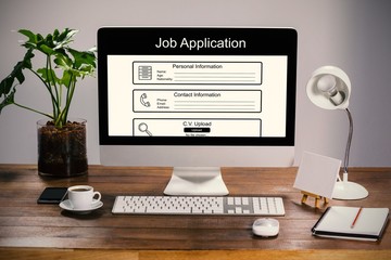 Fototapete - Composite image of digitally generated image of job application 