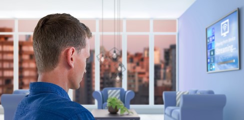 Poster - Composite image of man touching invisible screen