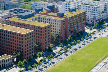  city aerial  - meadow and corporate buildings, Berlin