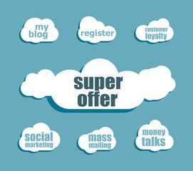 Poster - Marketing concept. words super offer . Design with abstract speech bubble set