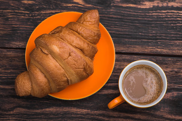 Sticker - delicious coffee cup with croissant