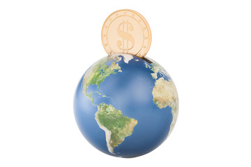 Poster - Earth globe money box, 3D rendering