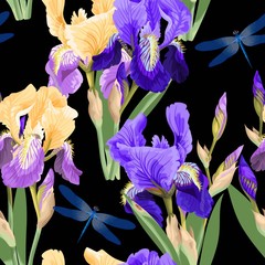 Canvas Print - Floral pattern with iris flowers