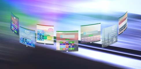 Poster - Composite image of illustration of various digital screens