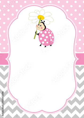 Vector Card Template With A Cute Ladybug On Chevron And Polka Dot Vector Card Template With A Cute Ladybug On Chevron And Polka Dot Background