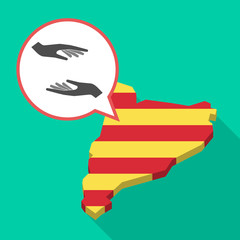 Poster - Long shadow Catalonia map with  two hands giving and receiving  or protecting