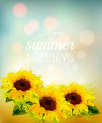 Aufkleber - Nature background with yellow sunflowers. Vector