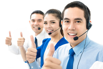 Wall Mural - Call center team giving thumbs up