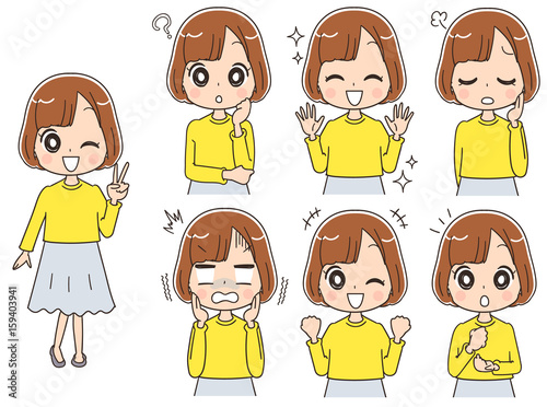 私服の女子高校生のイラスト セット 全身 Stock Vector Adobe Stock