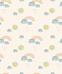 Aufkleber - seamless pattern with sun, clouds and rainbows