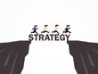 Businessmen crossing over a strategy bridge. Vector illustration.