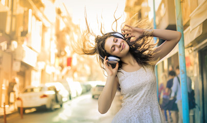 Girl enjoying and listening some music