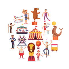 Sticker - Circus carnival flat vector icons in circle design