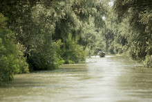 Channel Landscape With Waves In Danube Delta, Romania, On Summer Day