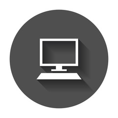 Computer vector illustration. Monitor flat icon with long shadow.