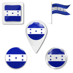 Poster - Set of icons of the national flag of Honduras in different designs on a white background. Realistic vector illustration. Button, pointer and checkbox.