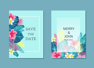 Set of summer exotic and tropic card design.
