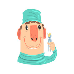 Poster - Smiling cartoon dentist character with pliers vector Illustration