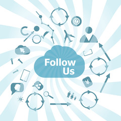 Poster - Text Follow us. Social concept . Set of web icons for business, finance and communication