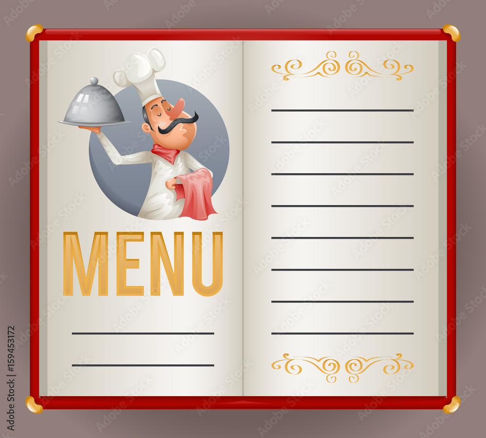 Menu Elite Restaurant Chef Cook Serving Food 3d Cartoon Mascot ...