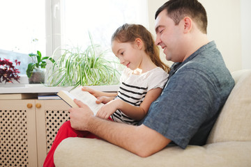 Wall Mural - father with daughter at home