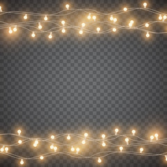 Yellow garlands on simple background, christmas lights, vector illustration