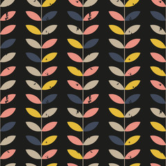 Aufkleber - Vector floral seamless pattern with stylized twigs and leaves in retro style.