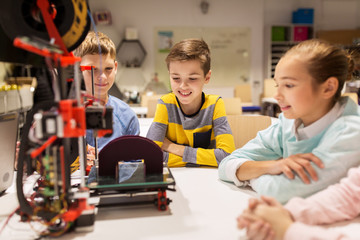 Wall Mural - happy children with 3d printer at robotics school