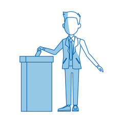 man in a suit putting paper in the ballot box voting concept vector illustration