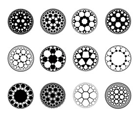 set of apollonian gasket fractals - vector illustration