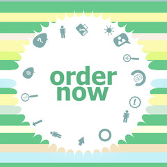 Poster - text order now. business concept . infographics icon set. icons of maths, graphs, mail and so on.