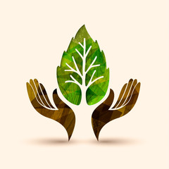 Wall Mural - Hand tree green leaf nature help illustration