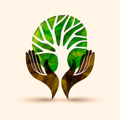 Wall Mural - Hand tree green nature people help illustration