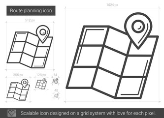 Wall Mural - Route planning vector line icon isolated on white background. Route planning line icon for infographic, website or app. Scalable icon designed on a grid system.