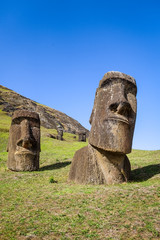 Wall Mural - Moais statues on Rano Raraku volcano, easter island