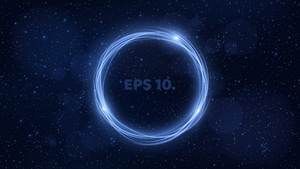 Wall Mural - rotating banner of neon, glowing blue lines against the background of the starry sky. space pattern 