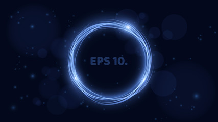 Wall Mural - rotating banner of neon, glowing lines of blue against the background of the starry sky. space patte