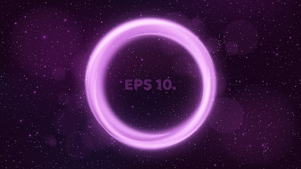 Wall Mural - rotating banner of neon, glowing lines of purple against the background of the starry sky. space pat