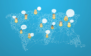 Poster - Social media abstract network vector concept. Abstract communication scheme on the Earth map.