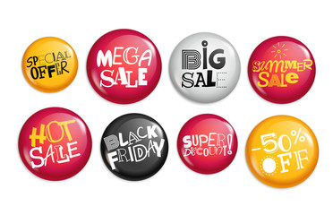 Aufkleber - Different sale magnet buttons. Special offer banners collection
