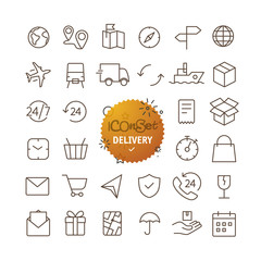 Poster - Outline icon set. Web and mobile app thin line icons collection. Delivery