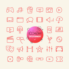 Aufkleber - Outline icon set. Web and mobile app thin line icons Entertainment