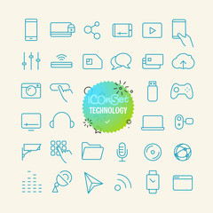 Poster - Outline icon set. Web and mobile app thin line icons. Technology