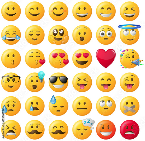 Cuadros en Lienzo Smileys Emoticons Emojis Set gelb