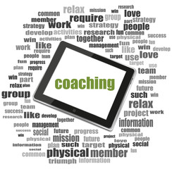 Aufkleber - Text coaching. Education concept . Tablet Pc. Word cloud collage
