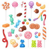 Fototapeta Koty - Cartoon sweet bonbon sweetmeats candy kids food sweets mega collection isolated on white background