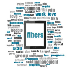 Poster - Text fibers. Social concept . Word collage with tablet pc